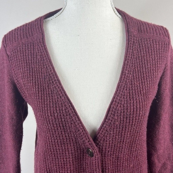 Madewell Maroon Waffle Knit Merino Wool Cardigan Sweater Size S - Picture 2 of 12